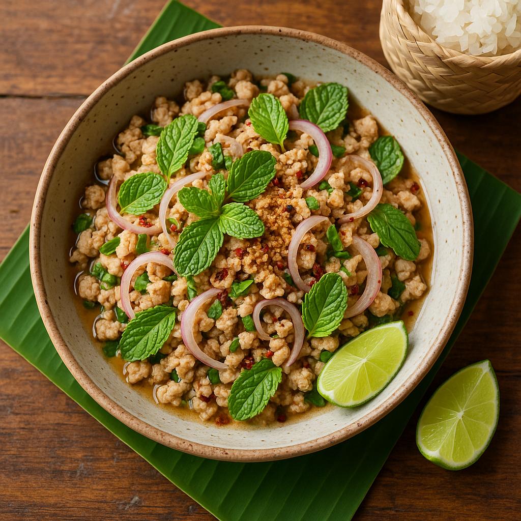 Larb Gai – Thailändischer Hähnchen‑Larb mit Khao Khua: frisch, kräuterduftend, in 20 Minuten