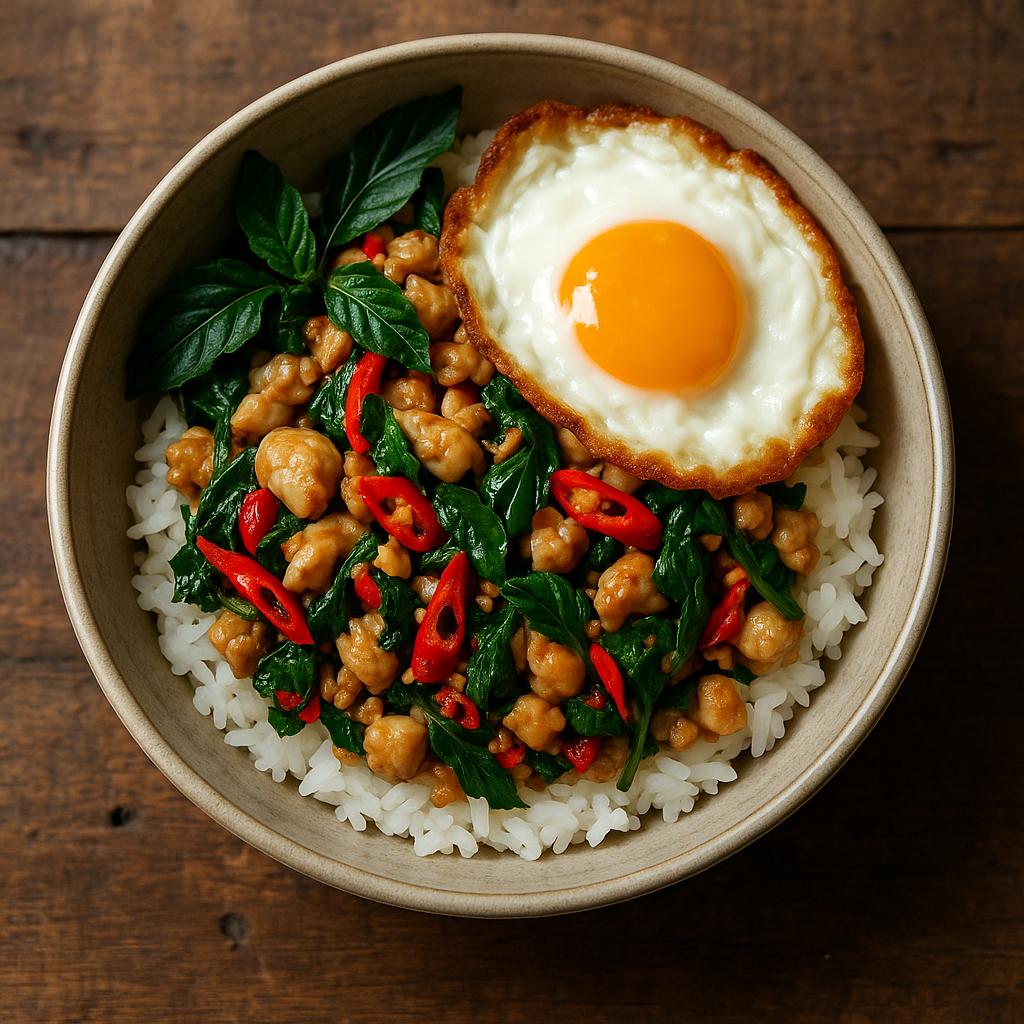 Pad Kra Pao Gai – Thai Basilikum‑Hähnchen: schnell, scharf und zum Reis ein Traum