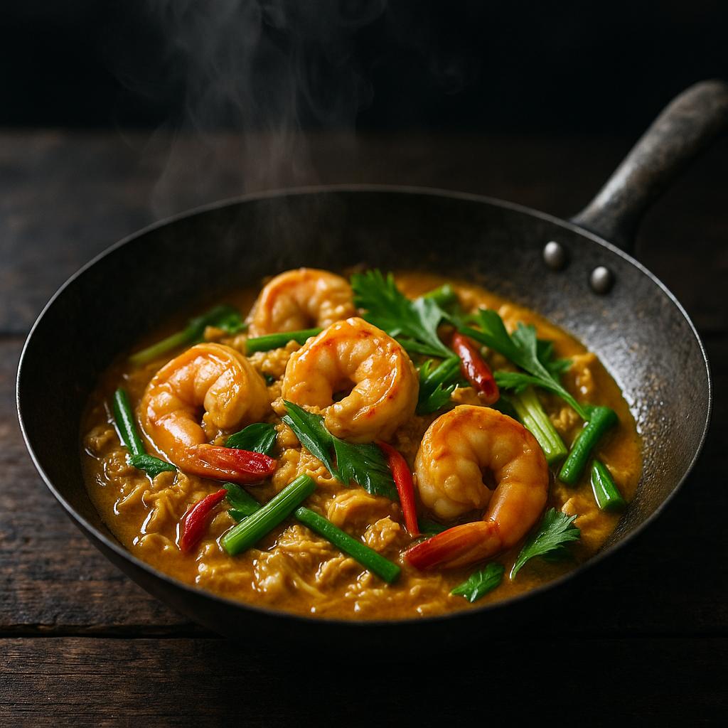 Pad Pong Karee mit Garnelen – cremiges Thai-Curry aus dem Wok in 20 Minuten